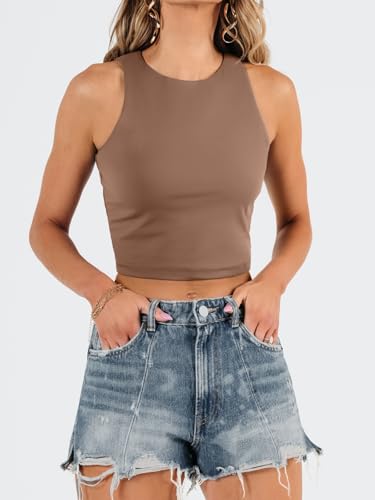 Image of EFAN Womens Sexy Sleeveless Double Lined Crop Tops Workout Cute Tight Racerback Tank Tops Summer Clothes Teen Girls 2025
