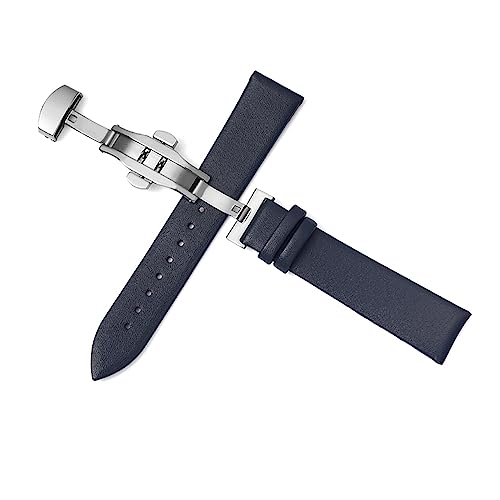 RUNMIND Correa de reloj de piel de vaca, correa de cuero con hebilla de mariposa, correas de reloj de cuero vintage para unisex, Azul marino, 22mm