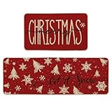 Artoid Mode Xmas Trees Snowflake Let It Snow Merry Christmas Kitchen Mats Set of 2, Winter Decor Low-Profile Kitchen Rugs - 17x29 and 17x47 Inch