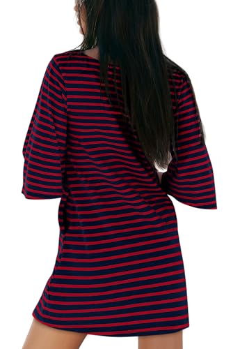 Image of Yousify Women's T Shirt Dress Cotton Summer Dresses 2026 Casual Loose Short Sleeve Striped Mini Dress with Pockets