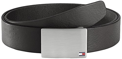 Tommy Hilfiger Men's Aimon Metal Plate Leather Belt 90 Black