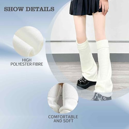 leg warmers, beinwärmer damen, 2 Paar locker gestrickte Beinwärmer für Frauen, Beinwärmer Gestrickte Beinwärmer Stiefel Stiefelabdeckung für Studentinnen Mädchen, weiß+schwarz