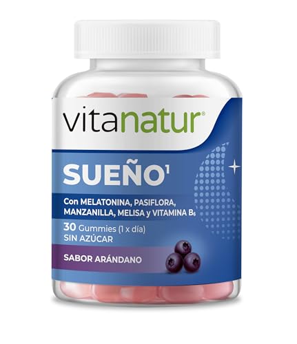 VITANATUR SUEÑO GUMMIES es un complemento alimenticio en forma de gummy a base melatonina, extractos de pasiflora, manzanilla y melisa, y vitamina B6. Con edulcorantes.