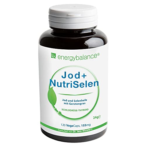 EnergyBalance Jod + NutriSelen - Schilddrüsenkomplex Kapseln - Gerstengras Schilddrüse-Thyroid - Schilddrüsenunterstützung - Vegan, Glutenfrei, ohne Zusätze - 120 VegeCaps à 155 mg Cover