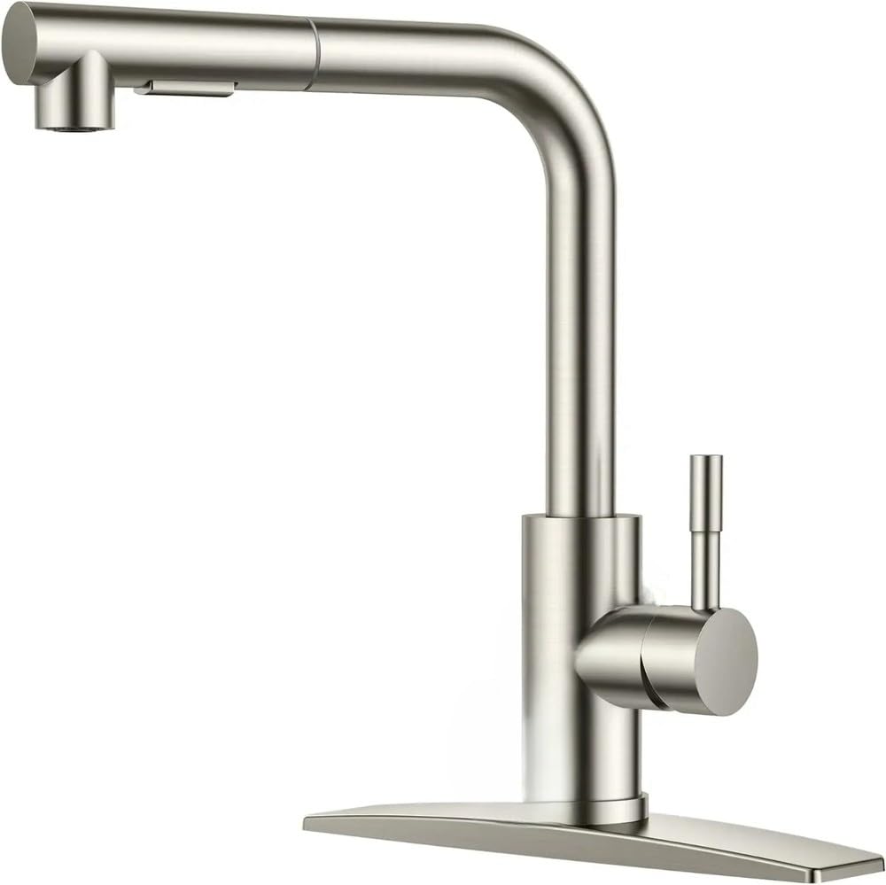 Robinet de cuisine en nickel brossé avec douchette extractible pour évier 1 ou 3 trous