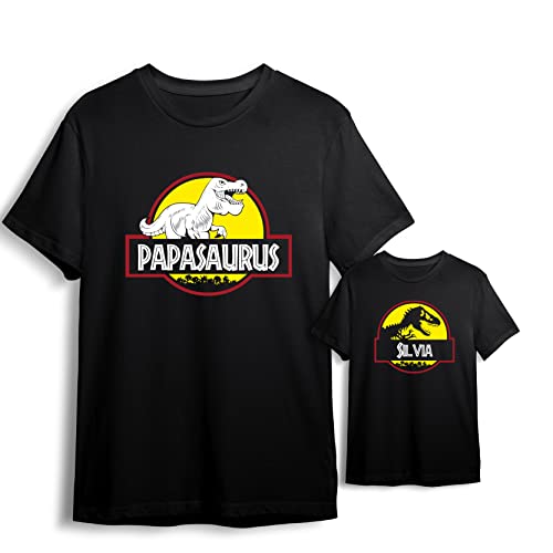Regalo día del padre | Camiseta papá personalizada + Body o camiseta hijo/a | Diseño original divertido | Jurassic world | Dinosaurio | Mejor Padre | Infantil | Bebe | Papasaurus