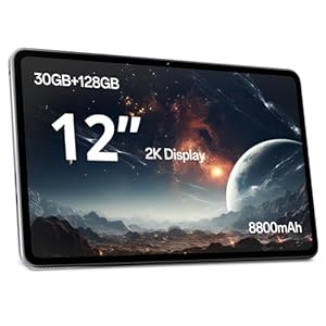 SVITOO 12 Inch Android 16 Tablet with Gemini AI, 2K FHD (2000×1200) Display, 30GB RAM (6GB + 24GB Virtual) + 128GB ROM, Octa-Core, 8800mAh Battery, WiFi 2.4G/5G, BT 5.0, GPS