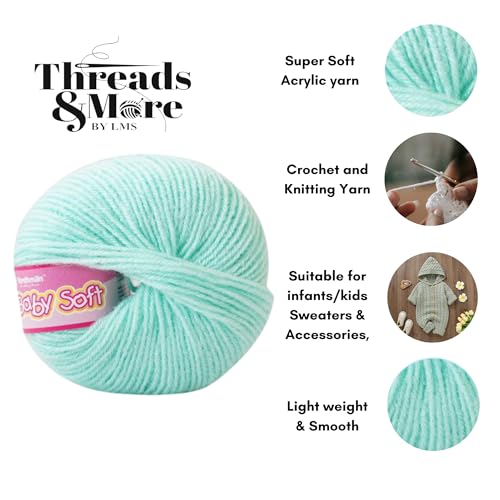 Image of Vardhman Baby Soft Yarn Pack of 6 - 4-Ply Acrylic Wool 150g Total | Soft Yarn for Knitting & Crocheting Baby Blankets, Sweaters, Toys & Accessories | 86m per 25g Ball (1, Sea Foam)