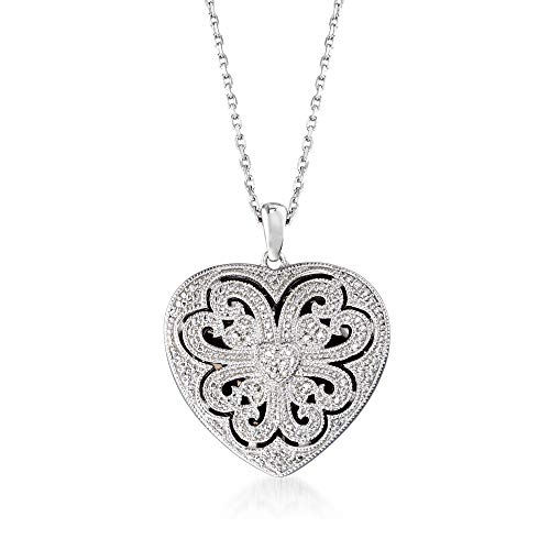 Ross-Simons Sterling Silver Scrolled Heart Locket Necklace With Diamond Accents. 16 inches
