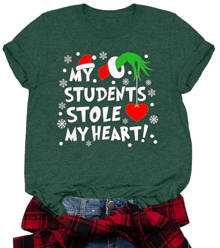 Funny Christmas Teacher Shirt Women: My Students Stole My Heart X...