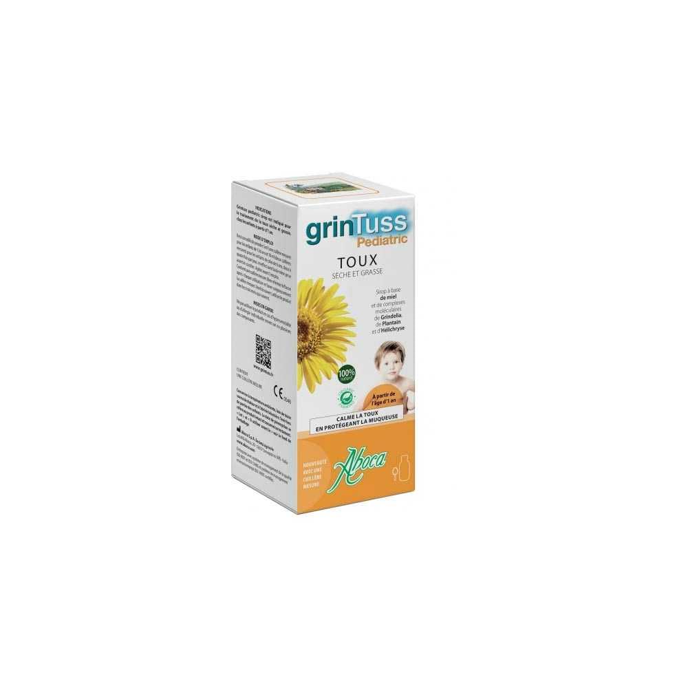 Aboca GrinTuss Pediatric Sirop Enfants 128g - Calme la Toux Sèche et Grasse - 100 % Naturel, Miel et Plantes - Dès 1 an