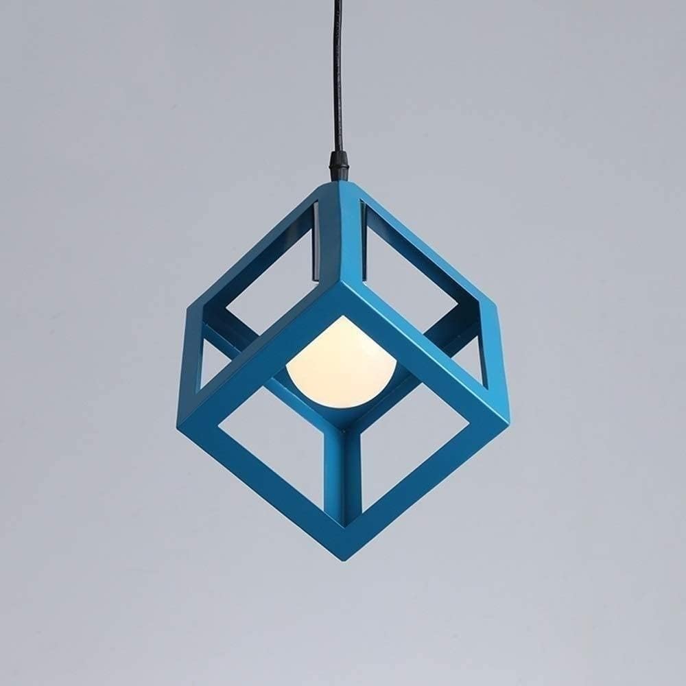BHIAG Industrial Pendant Lighting Iron Metal Square Hanging Lamp Modern Simple Suspension Light Fixture for Dining Room Bedroom Hallway Entryway(Blue)