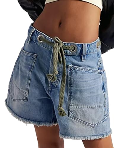 People Free Dupes People Free Dup ES Jeans Shorts Womens Moxie Barrel Jean Shorts 2026 Summer Casual Drawstring Baggy Denim Shorts Y2K Denim Short