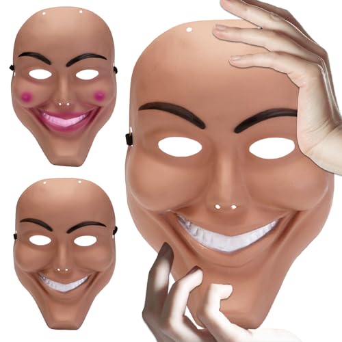 Byhsoep 2 peças máscara de Halloween para adulto, máscara de Halloween realista, máscara de purga Smiley & Killer terror de Halloween para carnaval, festas de cosplay de disfarces, homens e mulheres