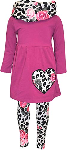 Image of Unique Baby Girls Kids Toddler 3pc Outfit Set Long Sleeve Cotton Blend Tunic Top Leggings and Scarf