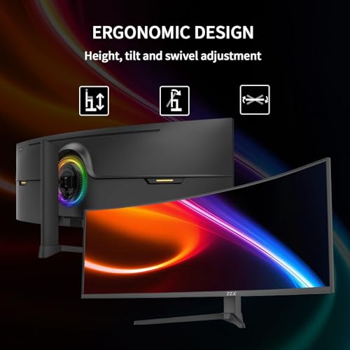 Image of ZZA Ultrawide 49 Inch Curved Monitor 5120x1440P 165Hz Large Computer Monitor 5K Dual Quad High Definition 1500R Curved AMD FreeSync 120% sRGB Height Adjustable, HDMI 2.1 & DP 1.4, VESA Mount, Black