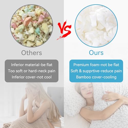 AMICLIBER Cooling Shredded Memory Foam Pillows for Sleeping 2 Pack, Adjustable Bed Pillow for Side Back Stomach Sleepers Luxury Gel Pillows Queen Size Set of 2 with Washable Removable Cover — view 6