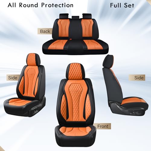 Image of Coverado Automotive Seat Covers, Car Seat Covers Full Set, Orange Car Seat Cover, Driver Seat Covers, Luxury Car Seat Cushion,Leather Seat Cover Seat Protector Fit for Most Cars
