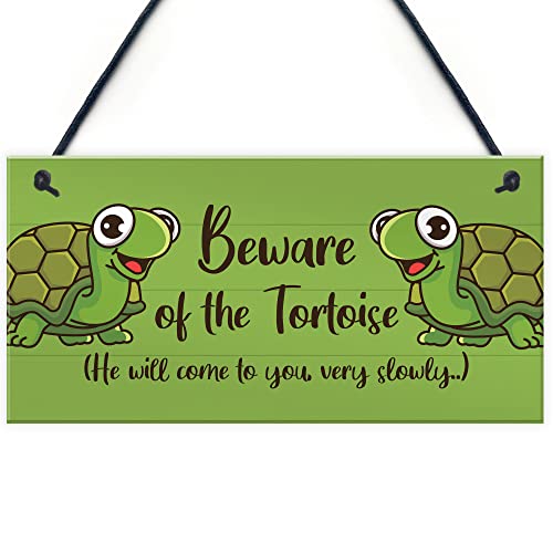 Beware Of The Tortoise Sign Hanging Wall Plaque Funny Pet Gift Turtle Sign Gift