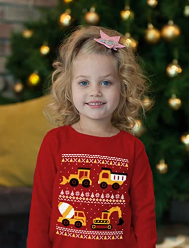Tstars Construction Trucks Boys Ugly Christmas Sweater Style Holiday Xmas Youth Kids Long Sleeve T-Shirt2