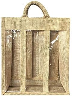 3 Bottle Wine Carrier Bag Jute Burlap with Windows