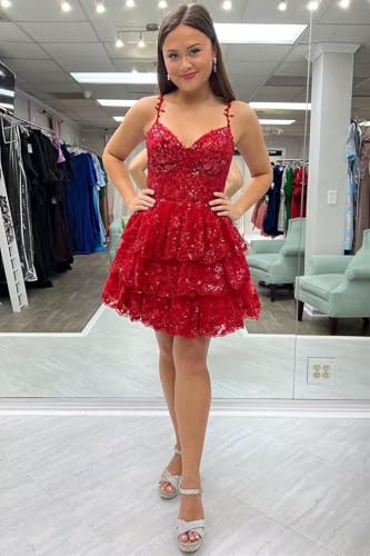 Sparkly Homecoming Dresses Puffy Prom Dresses Corset Short for Teens Lace Tiered Cocktail Party Dress RO1552