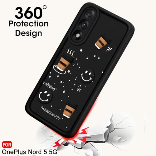 Image of TheGiftKart Back Cover Case for OnePlus Nord 5 5G | Cute Fun Cartoon 3D Smiley Coffee Case | Full Camera Protection | Shockproof Back Cover Case for OnePlus Nord 5 5G (Silicone, Black)