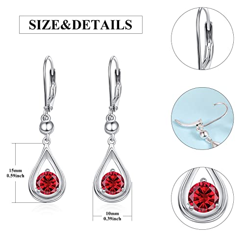 Dangle Drop Birthstone Earrings 925 Sterling Silver Leverback Earrings 14K White Gold Birthday Anniversary Fine Jewelry For Women Girls(January) #TOP5