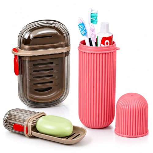 Image of Sunflower Travel Soap Case for Bathroom & Travel | Leakproof Portable Soap Holder Box with Toothbrush & Toothpaste Storage case | Plastic Soap Container with Lid | Soap Storage Box (Clear and Pink)