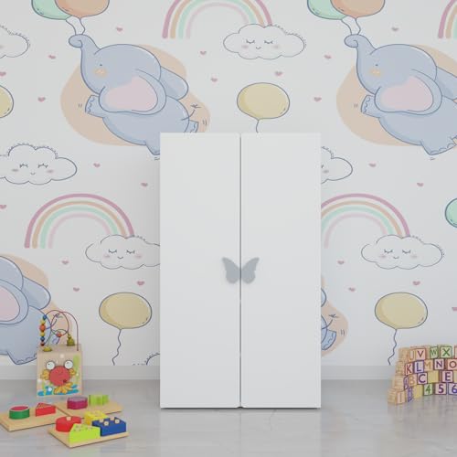 Image of VIKI Kids Wardrobe Almirah - 2 Door Kids Storage Cabinet for Bedroom, White (40x60x102 cm) | 1 Year Warranty
