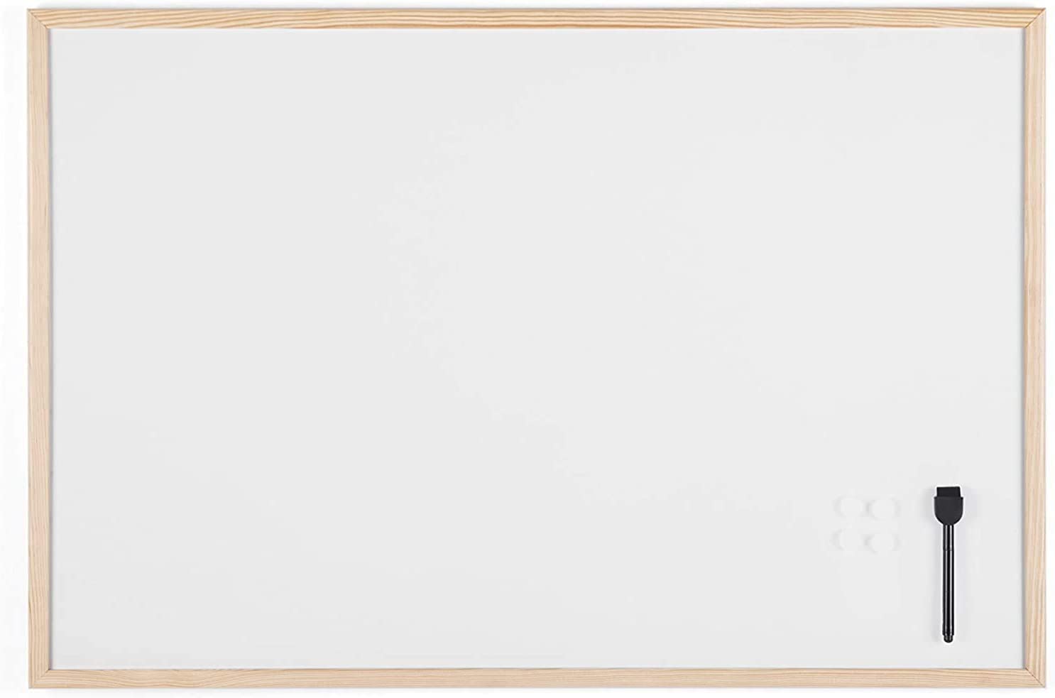 Tableau Blanc Effaçable à Sec KAV 40x60 Cm - Non Magnétique - Cadre Bois Pin - Idéal Bureau, Maison, École