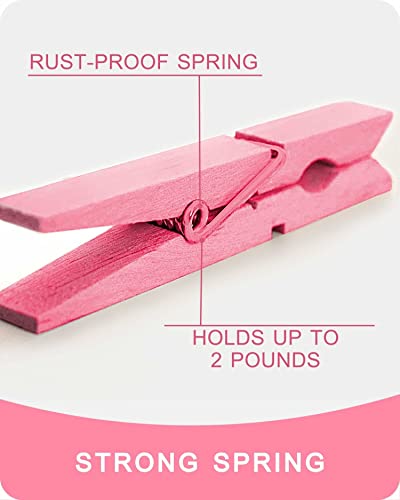 Clothes Pins, Pink Colored Wooden Clothespins for Baby Shower Game, Wreath, Crafts, Strong Grip Close Pins Birchwood Clips Clothespin Clothing Pegs for Hanging Clothing Photos, 2.83 Inch, Pack of 50 - Thumbnail 4