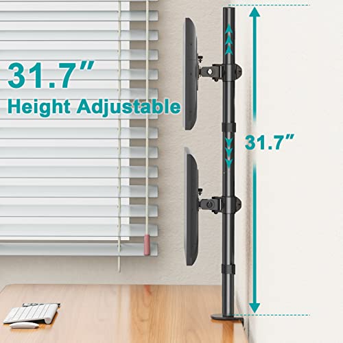 Mount Pro Vertical Dual Monitor Stand, Stacked Monitor Mount For 2 Monitors Up To 32 Inches, Computer Monitor Arm With Swivel, Tilt, Height Adjustable, Each Monitor Desk Mount Holds Up To 17.6 Lbs #TOP4
