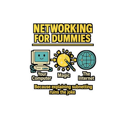 Networking for Dummies - Your Computer - Magic - The Internet - Network Engineer Sticker for Laptop, Water Bottle, Gift for IT Professionals Satin, Kiss-Cut, 3' x 4'