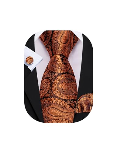 Image of Barry.Wang Men Tie Set Floral Paisley Silk Necktie Pocket Square Cufflinks Formal Wedding Party Business