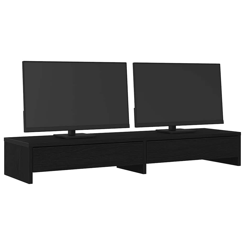 Gecheer Supporto per Monitor Doppio con Cassetti, 100 x 27 x 15 cm, in Legno Tecnico, Rovere Nero, per Scrivania Ufficio e Home Office