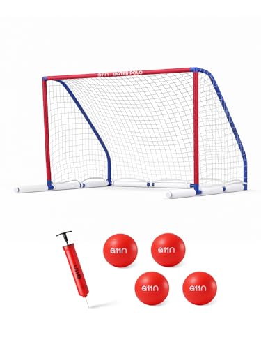 A11N Sports Floating Water Polo Goal Set – Large 4.7ft x 3.1ft Pool Net with 4 Balls – Fun Summer Backyard & Pool Game - Blue & Red