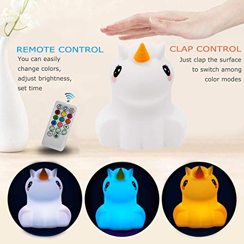 Image of Large Unicorn Night Lights for Kids, 9 Colors silicone Bedside Table Lamps Baby Bedroom Lighting Nursery Children Tap lamp for Toddlers Boys Girls Adults Student Elder Bathroom Outdoor - Large
