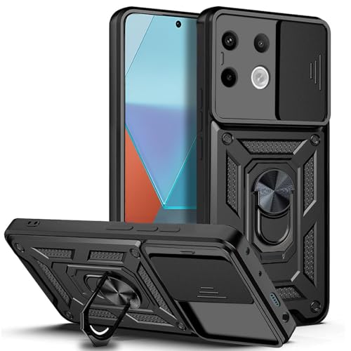 Image of AESTMO Tough Armor Redmi Note 13 Pro 5G Bumper Back Case Cover | Ring Holder & Sliding Camera Shield Cover | 360 Degree Protection Back Case Cover for Redmi Note 13 Pro 5G (Black)