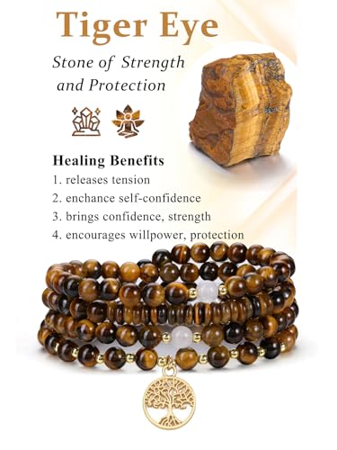 Zysta 108 Perlen Mala Kette 6mm Tigerauge Armband mit Lebensbaum...