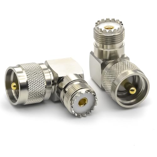 2PCS Adaptador coaxial PL259 ángulo 90° macho a hembra miniatura 2