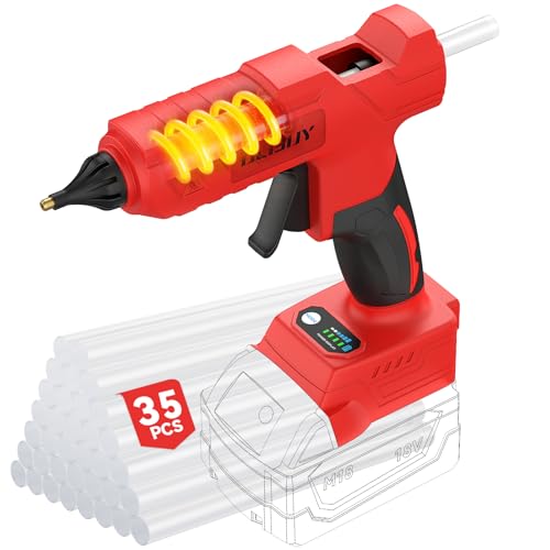 Cordless Hot Glue Gun for Mil-waukee M-18 Battery - 100W Hot Glue Gun and 35PCS Glue Sticks Set Handheld Electric Glue Gun Full Size for Arts Crafts DIY Home Repair School Projects (Tool Only)