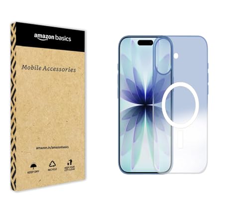 Image of amazon basics Paper Thin Case Cover for iPhone 17 | Matte Finish | Gradient Case, Shaded Color | Compatible with magsafe | (Blue White, iPhone 17)