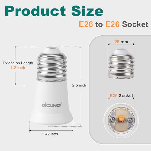 Image of DiCUNO E26 to Socket Extender, E26 /E27 Lamp Bulb Extension, Holder Adapter (4-Pack)
