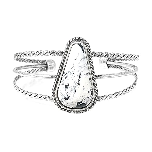 Rosemarie & Jubalee Women's Western Style Natural Semi Precious Howlite Stone Open Cuff Bracelet, 2.5