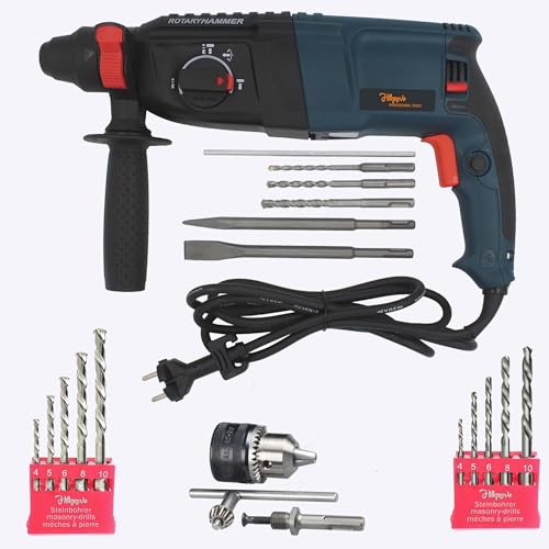 Image of Hillgrove HGCM1362M1 1200W 100% Copper Winding 26mm Rotary Hammer Impact Gun Chipping Hammering Drilling Breaker Drill Machine Kit Set