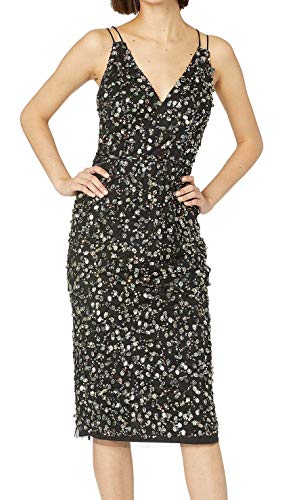 Adrianna Papell Beaded Mesh V-Neck Cocktail Dress Black Multi 12