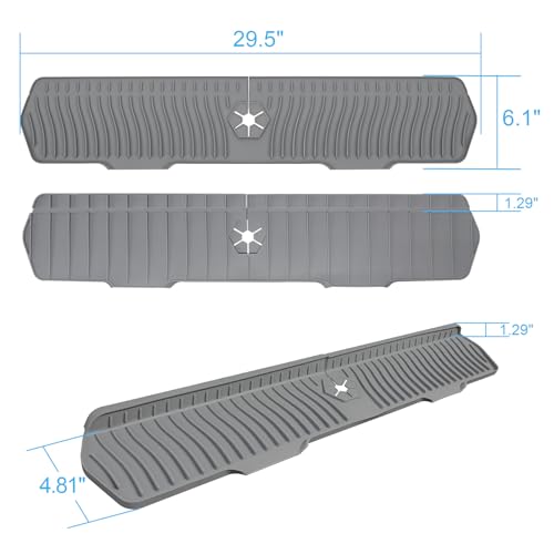 Image of Sink Drain Mat Behind Faucet,Faucet Guard Draining Mat, 90 Foldable Tap Draining Mat for Kitchen Sink with 2 Water Ports, Faucet Drain Mats for Kitchen, Bathroom, etc (Gray, 29.5 inch*6.1 inch)