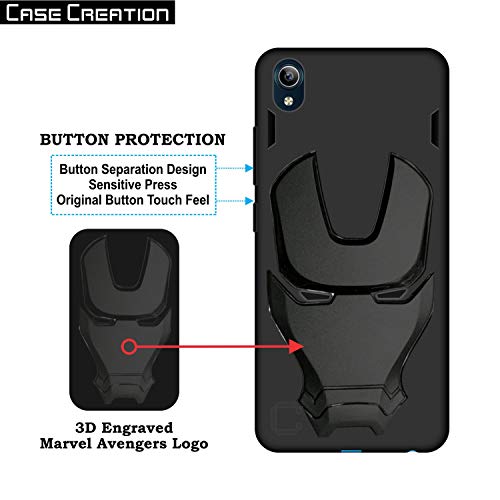 Image of COVERLY Official 3D Touch Feel Trending Avengers Logo Mask Soft Rugged Grip Silicone Iron Man Super Power Cartoon Movie Engraved Silicone Matte Back Cover for Vivo Y90 (2019) -HD Black Avenger