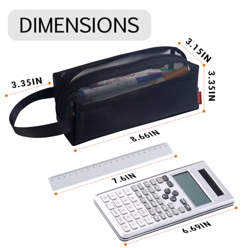 Image of Fmeida Mesh Pencil Case Large Capacity Pencil Bag with Handle Pencil Cases Zipper Portable Pencil Storage Pouch Bag Pen Holder Minimalist Stationery Organizer